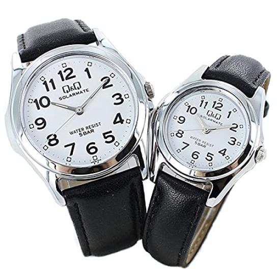 [Citizen] Q&Q H008H009-304 Pair Watch, Solar Powered, Retro Design, Leather Strap, White & Black (Domestic Genuine Product)