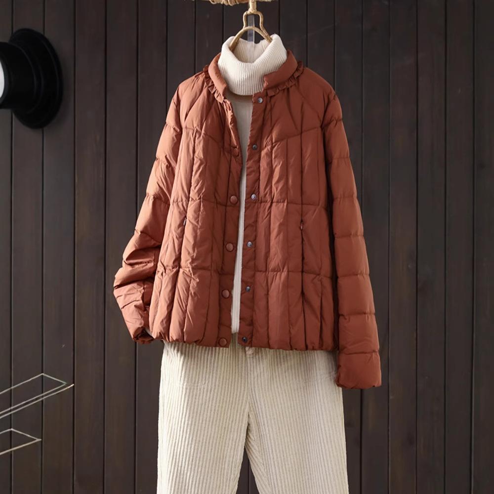 Nuova giacca imbottita in piuma d'anatra bianca a collo alto retrò autunno e inverno leggera e sottile alla moda letteraria e casual corta giacca imbottita donna