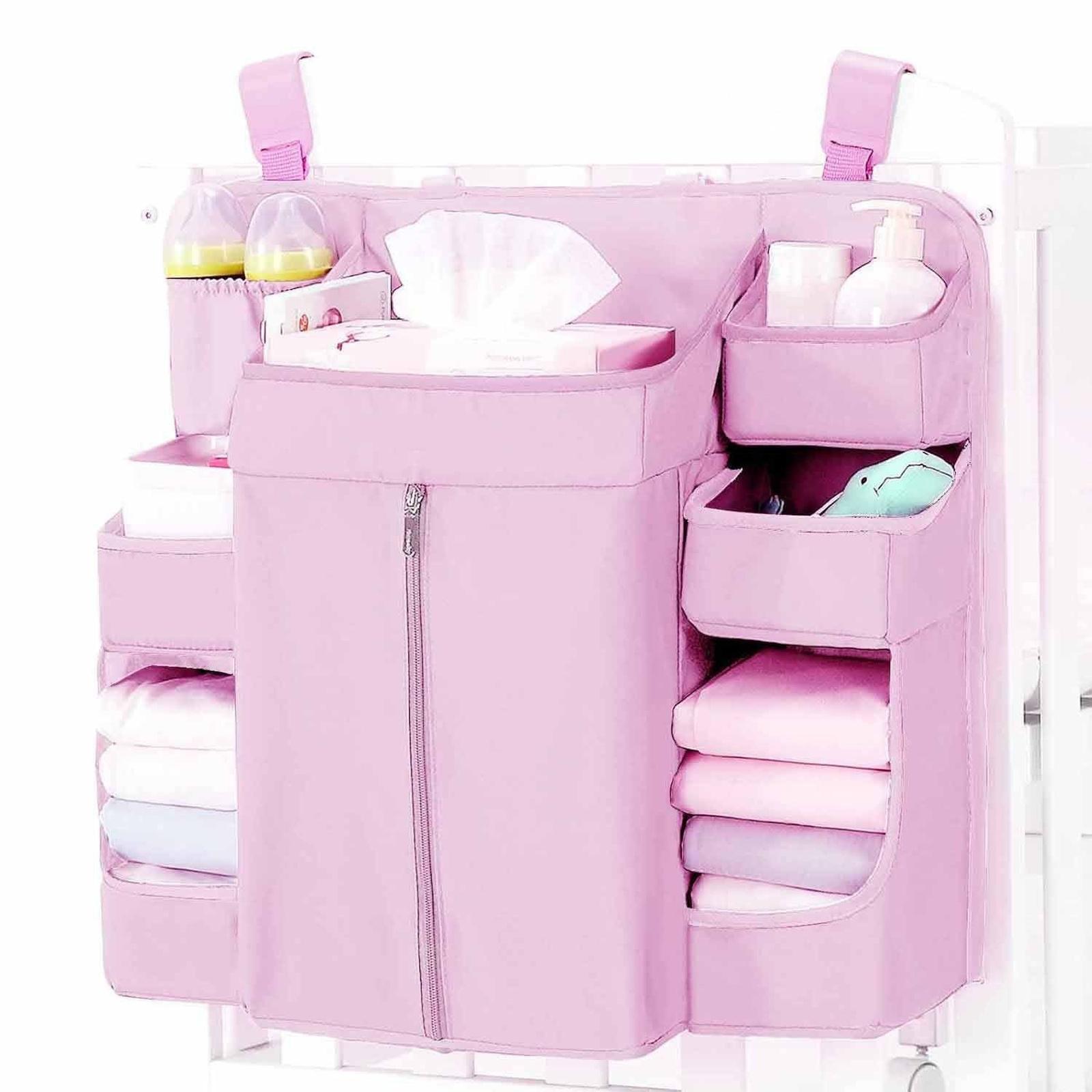 

Modern Baby Bed Storage Bag Multiple Pocket Design Adjustable Straps Soft Fabric Organizers A2UB One Size рожевий