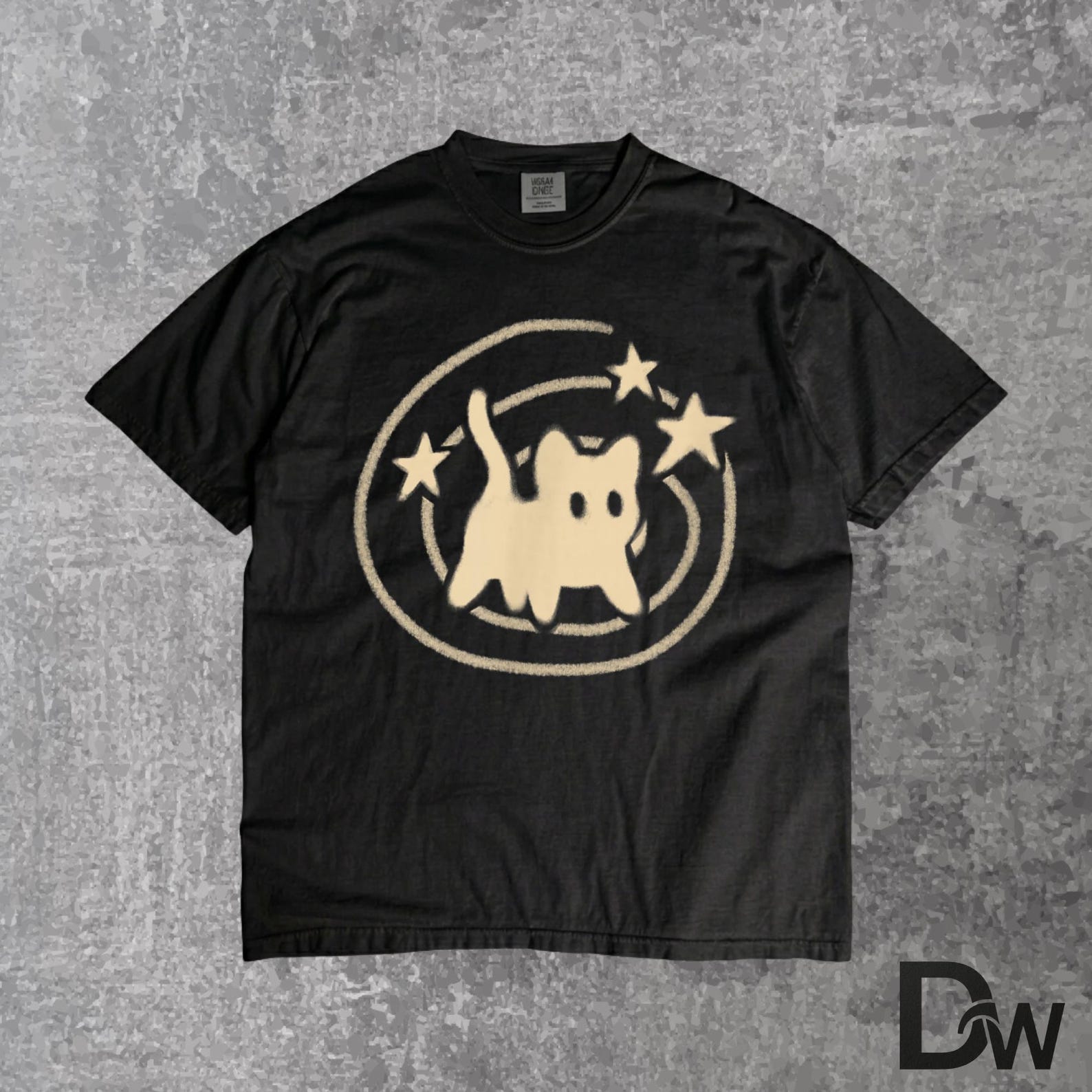Scared Tomcat Starry Night Y2K T-Shirt | Retro 90s Spooky Cat Graphic Tee, Cat Lover Gift L