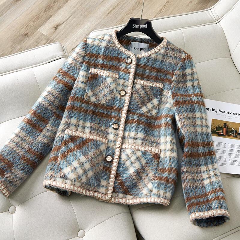 French Chic Retro Plaid Lined Winter Jacket