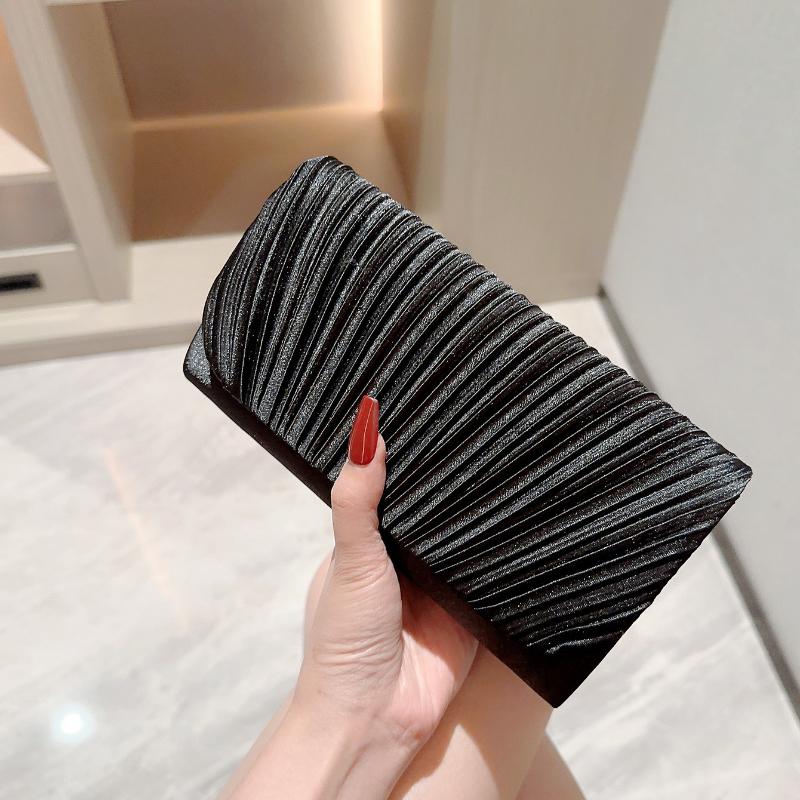 Elegancka Satynowa Torebka Wieczorowa Damska Plisowana Kopertówka Ślubna Formalna Torba Tote Party Balowa Kopertówka z Dżetami na Ślub, Pannę Młodą