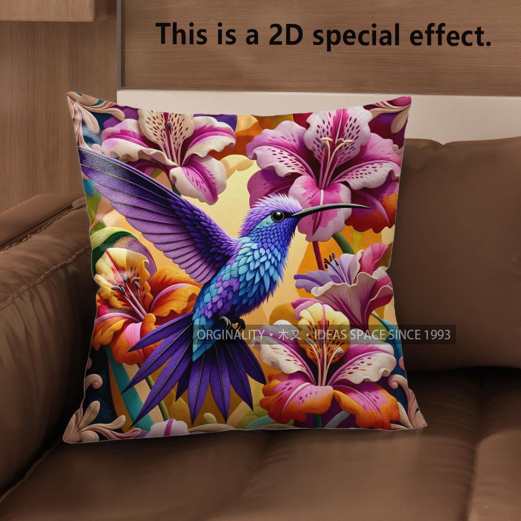 

2D Hummingbird Floral Tropical Throw Pillow Covers Pattern Cushion Cover Suitable For Sofa Bedroom Car Pillow Cover 40x40cm