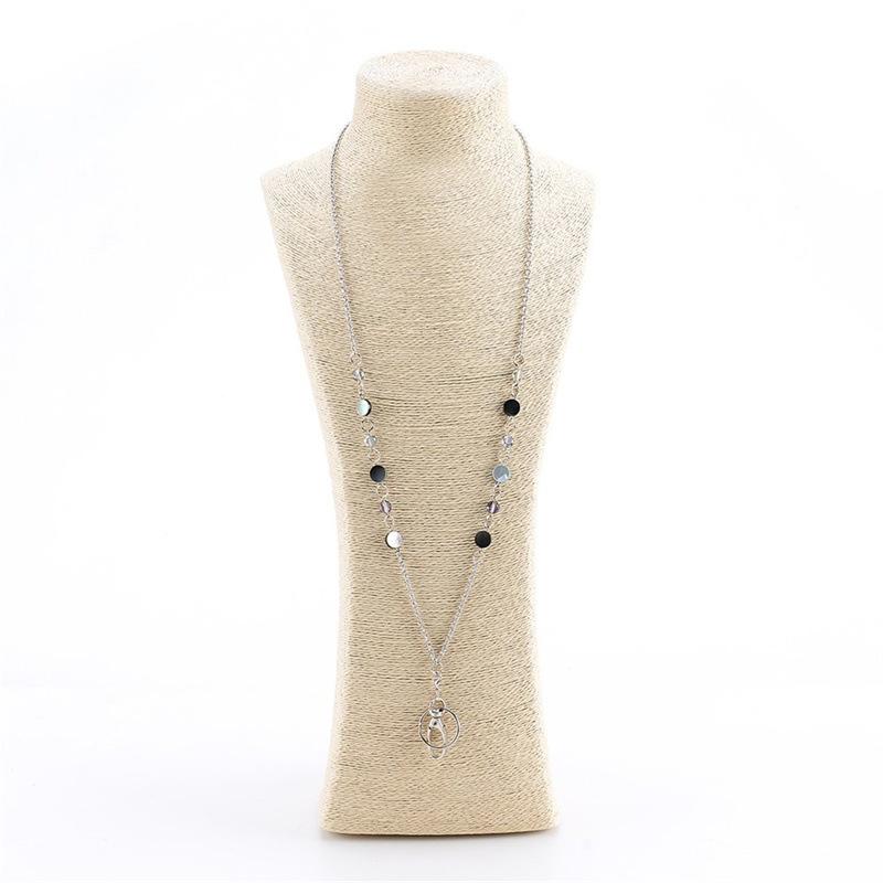Stainless Steel Shell Work Certificate Id Lanyard, Long Necklace Women'S Sweater Chain