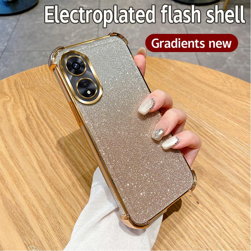 

Plating Clear Shockproof Glitter Phone Case For OPPO A96 A95 A94 A80 A3 5G A79 A78 A77 A76 A74 A58 A57 A56 A55 A54 4G Soft Cover OPPO A3 Pro 5G 2024 золотий