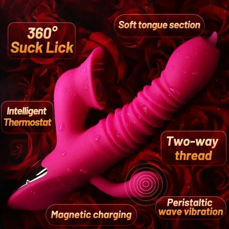 3 In 1 Vibrators Clitoris Sucking Stimulator for Women Vagina G Spot Insert Telescoping Dildo Massager Female Adults Sex Toy