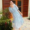 Chiffon Karomuster Kurzarmkleid für junge Mütter und ältere Frauen