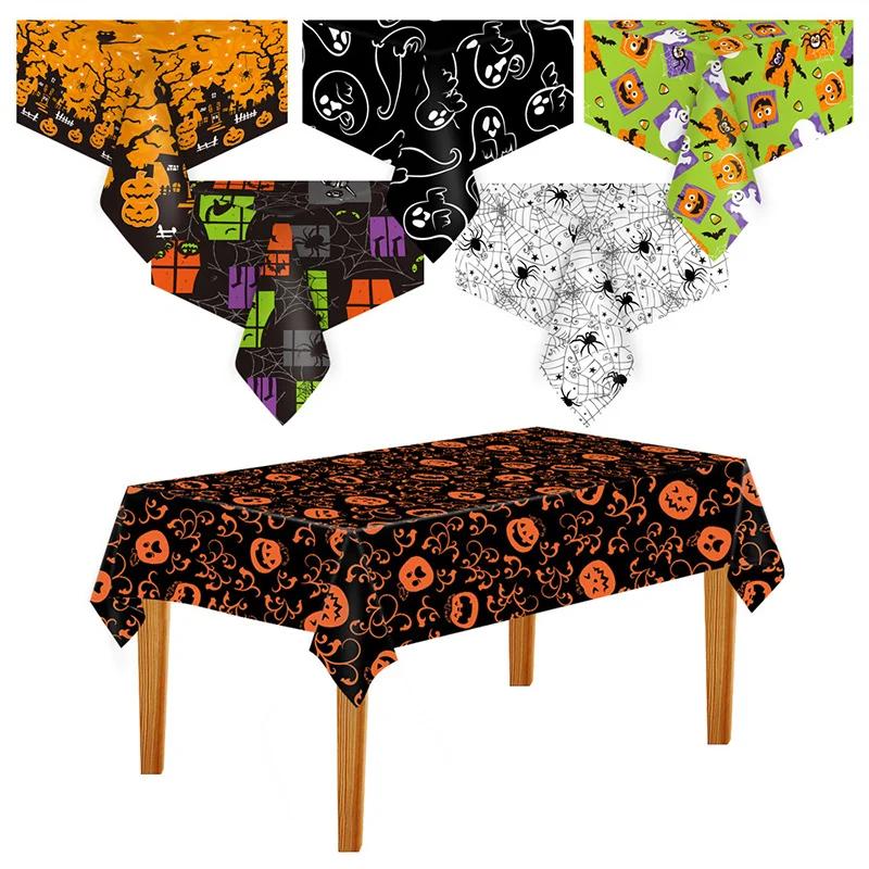 Halloween Decoration Tablecloth,Disposable Pumpkin Spider Web Bat Plastic Table Cover,Halloween Party Home Table Decor