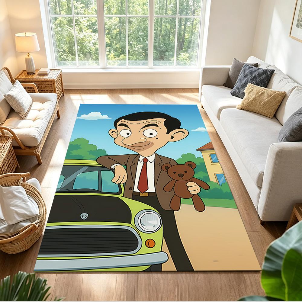 Mr.Bean Expressive Facial Features Cleanable Rug Soft Plush Water-resistant & Washable Corridor & Entryway Bohemian Boho Style Housewarming Gift Idea