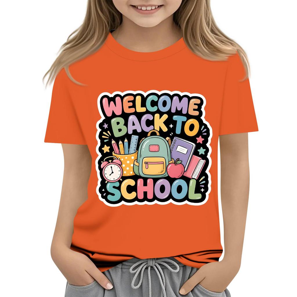 Children's Casual and Fashionable Round-Neck Printed Short-Sleeve Top for Back-to-School