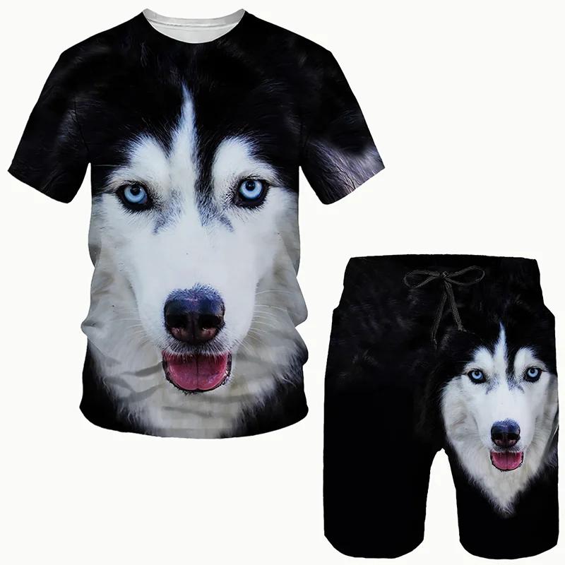 Husky Dogs T-Shirts Shorts Sets Animal 3D Print Men's Tracksuits Fashion Oversized Short Sleeve T Shirt Pants Set Suits Clothing