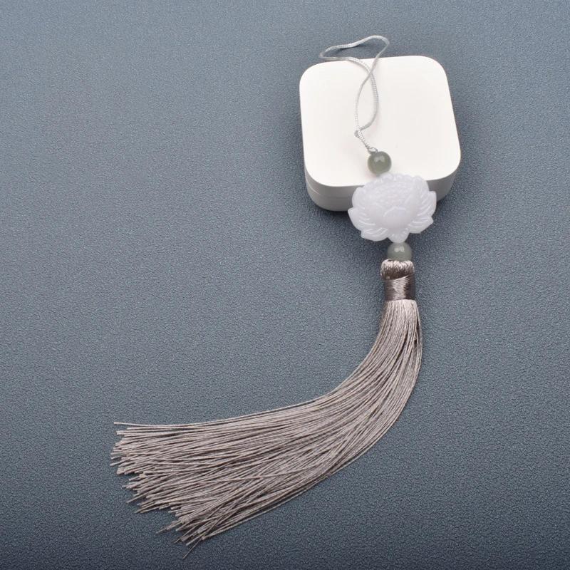 1 Pcs White jade lotus Fringe Trim Bookmark Silk Tassels Pendant DIY Sewing Curtains Accessories Clothes Bag Craft Supplies