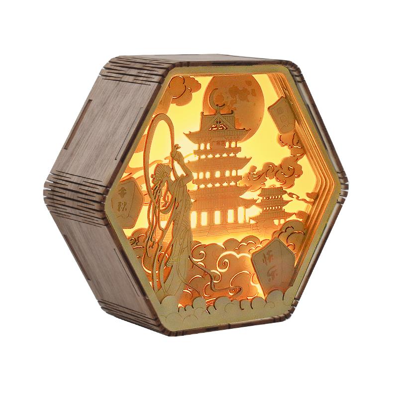 3D Led Night Light Modern Wood Table Lamp 3D Hollow Carving Wood Light Bedroom Night Lamp For Children Desktop Decor Lamp Gift