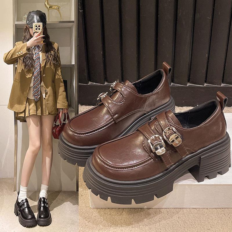 Retro Fashion Small Mary Jane Small Leather Shoes Women's 2025 Spring and Autumn New Thick Heel Platform British Style Loafers