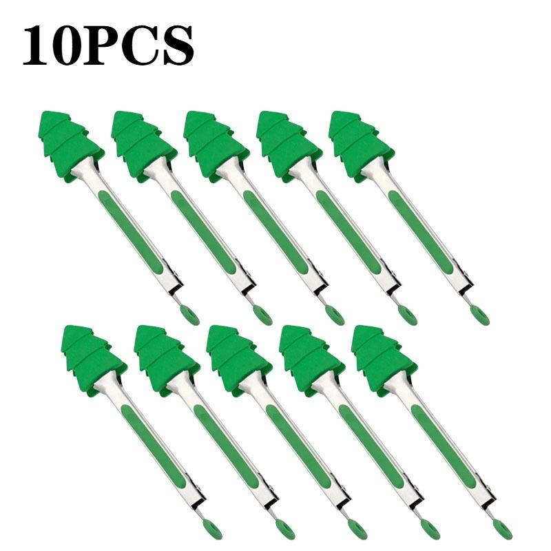 1-10PCS Christmas Silicone Stainless Steel Food Tongs High-Temperature Resistant Non-Stick BBQ Steak Grill Tongs for Home Use