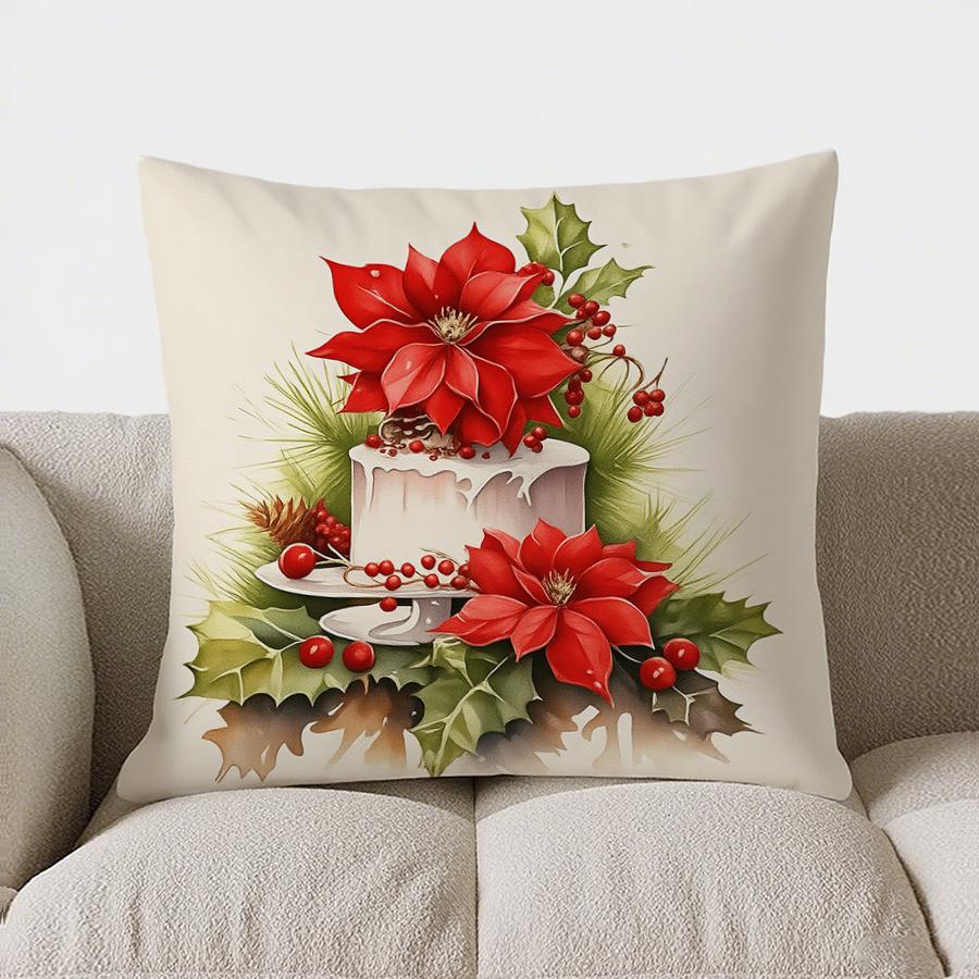 Home Decor Festive Berries And Greenery Decorative Pillow Pattern Cushion Cover Suitable For Sofa Bedroom Car Pillow Cover