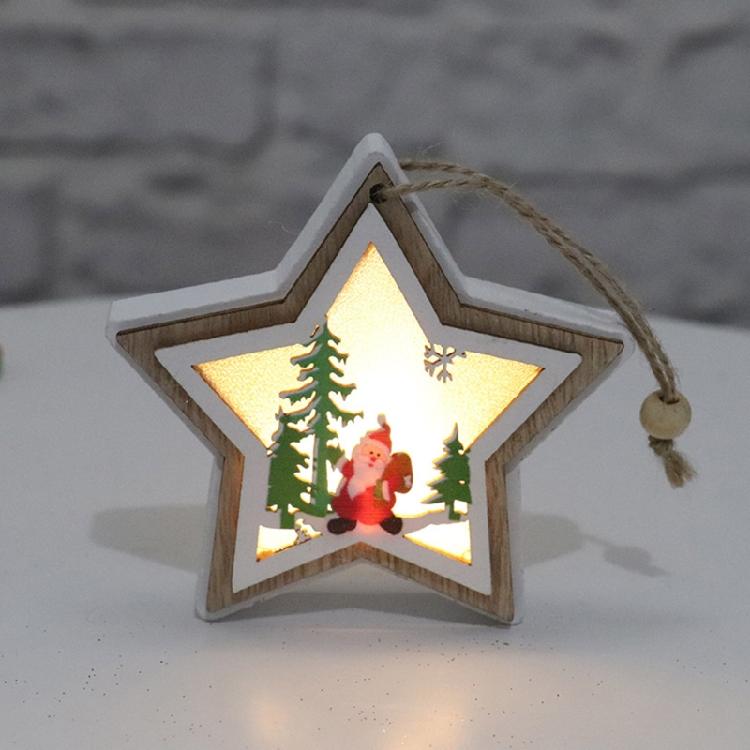 Christmas Light Luminous Ornament Wooden Christmas Tree Hanging Pendant Decor