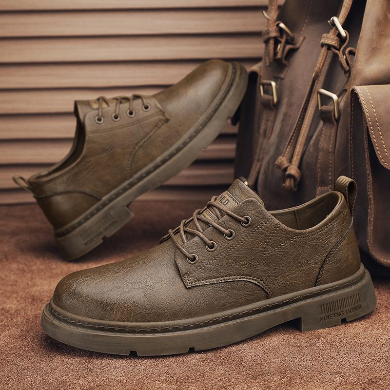

Martin boots men s low-top small leather shoes 2024 winter new retro casual shoes British style business versatile leather shoes 44 коричневий