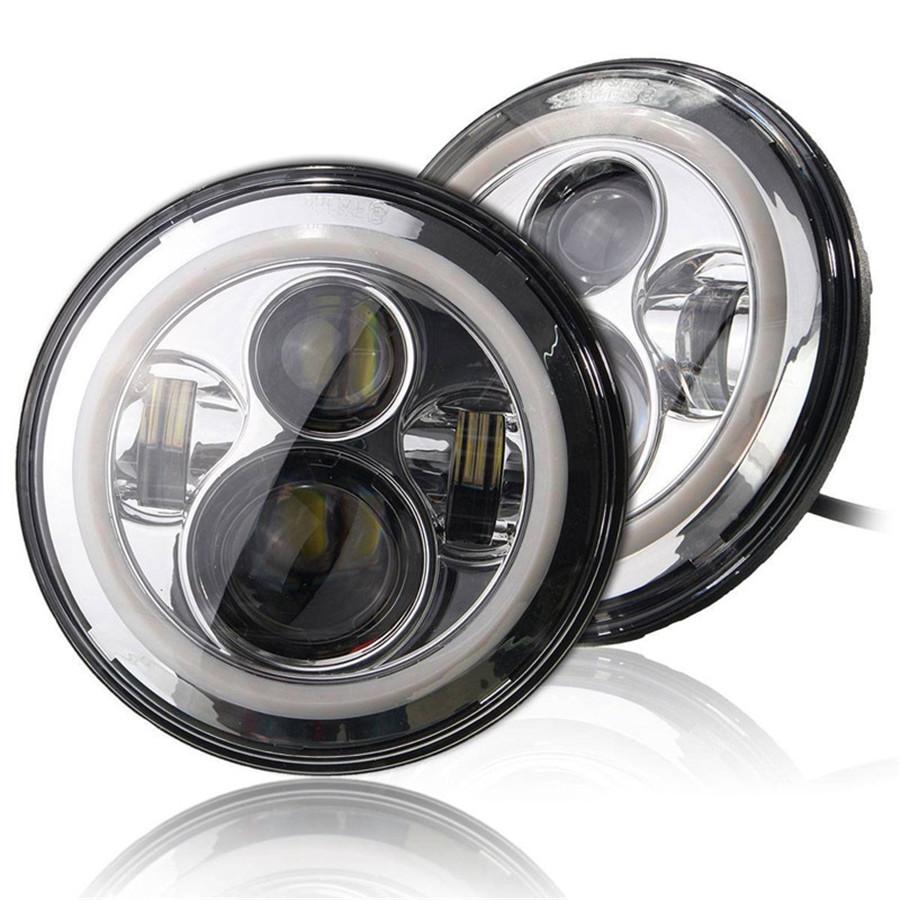 Pair 7 Inch Led Headlight H4 H13 Round Shape 7'' Headlights With Yellow & White Angel Eye For Jeep Wrangler Lada 4X4 50W/30W