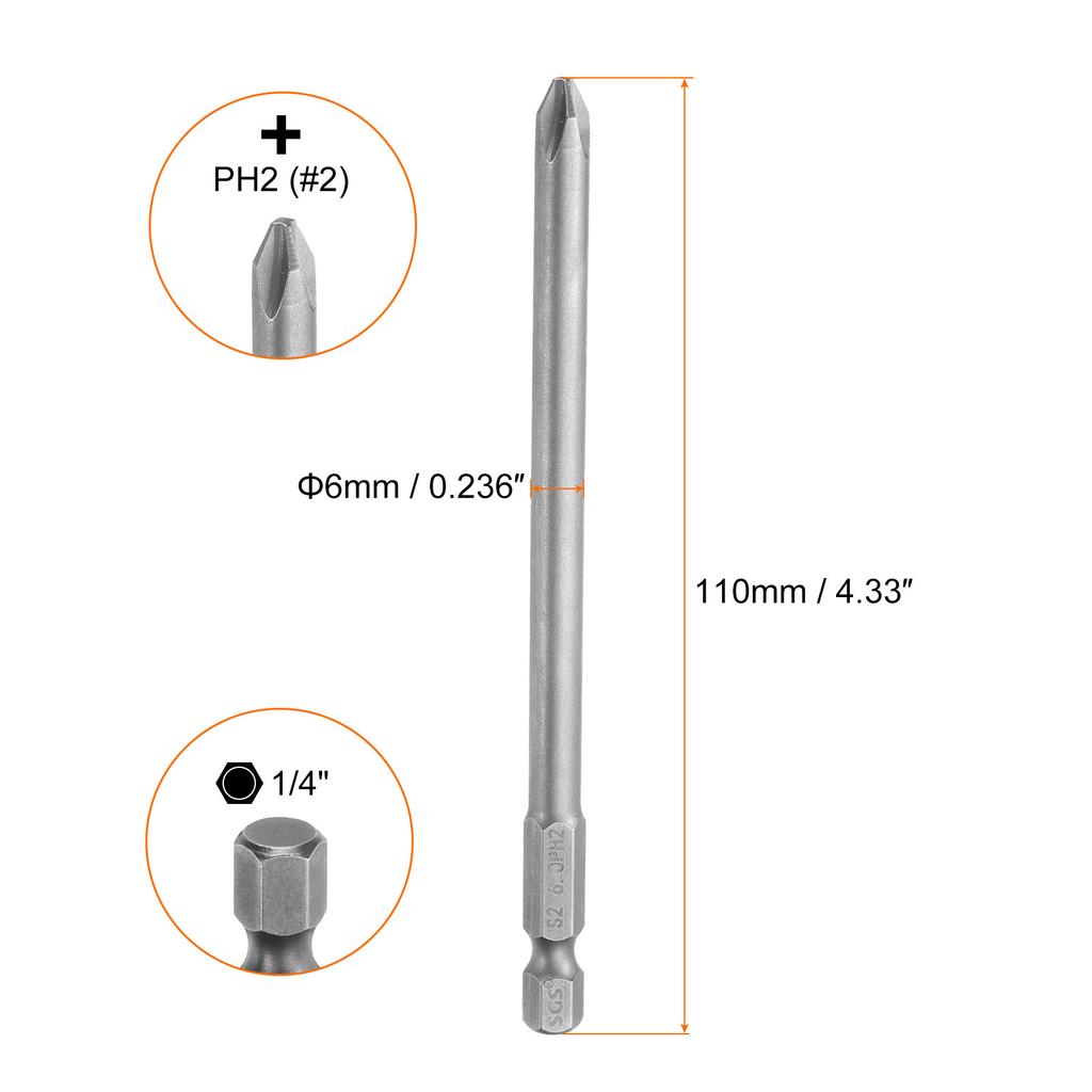 1/5/10pcs Magnetic Phillips Screwdriver Bit 1/4" Hex Shank 110mm S2 Steel Cross Head Screw Driver Bit Electric Drill Bits