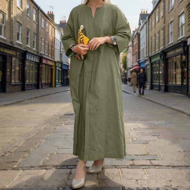 Vestido Casual Solto Plus Size de Cor Sólida