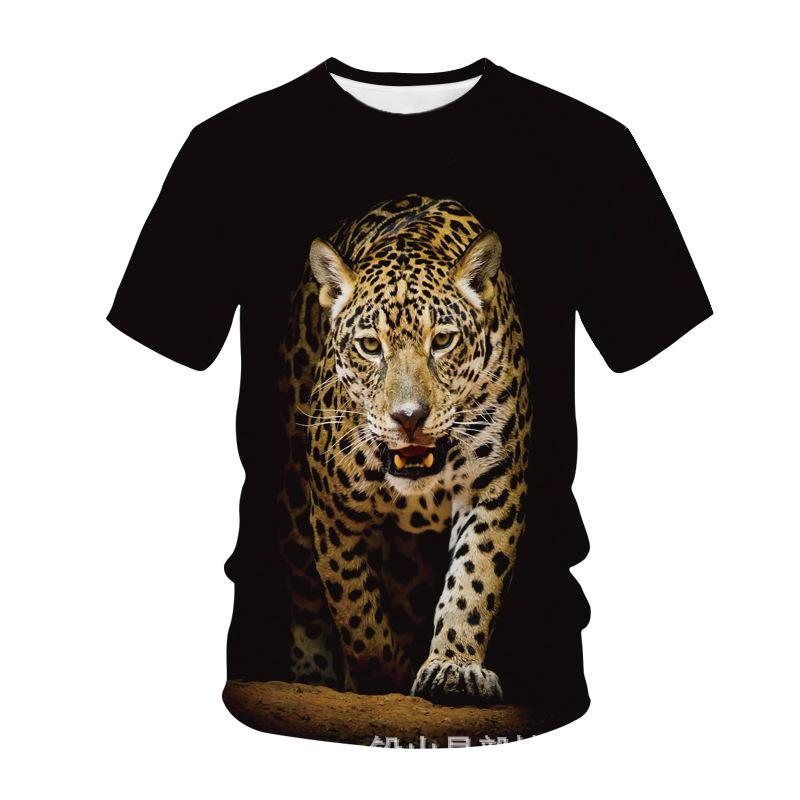 Summer Round Neck 3D Animal Cheetah Pattern Printed Top Fashionable Casual Short Sleeved Children's Boy T-shirts