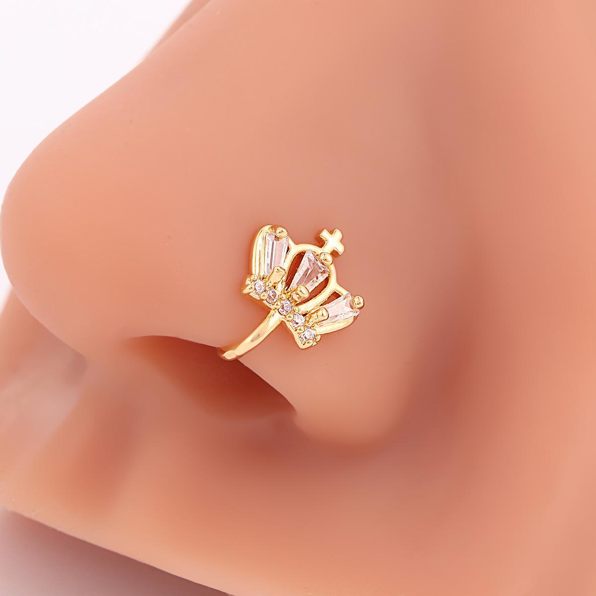 

Creative Zircon Cross Crown Nose Stud Windproof Non Piercing U Shape Nose Clip Fashion Nose Ring