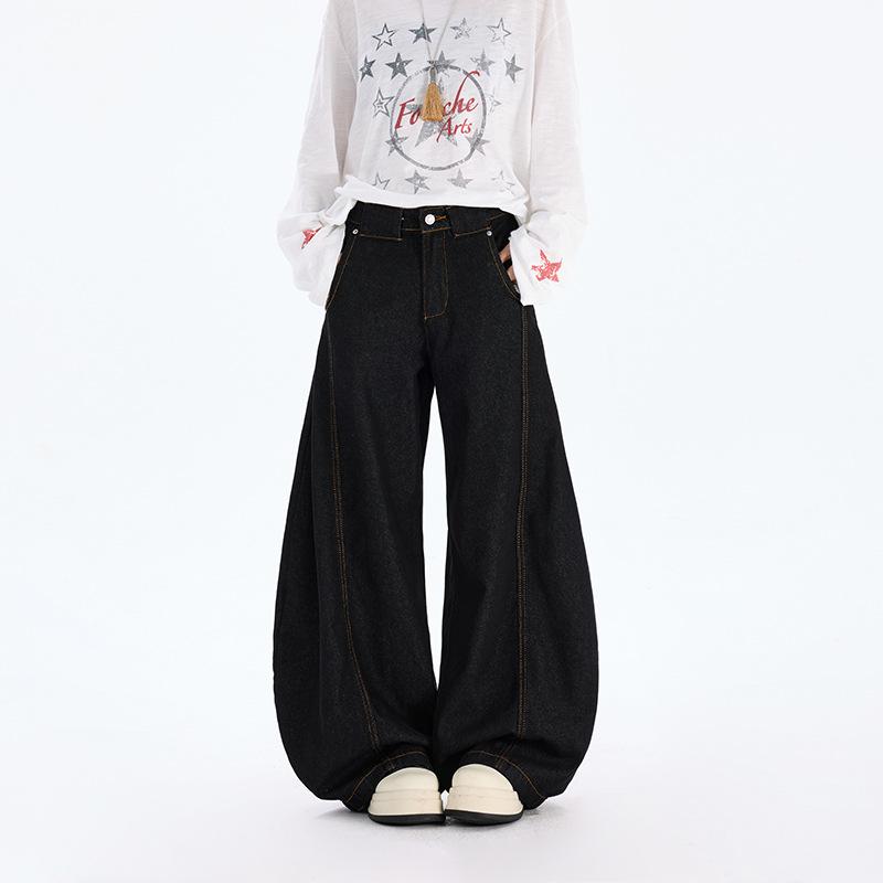 Amerikanische Retro-Deconstruction-Krummsäbel-Jeans Herren und Damen lockere Silhouette Wide-Leg Bodenlange Hose Hose für Birnenform