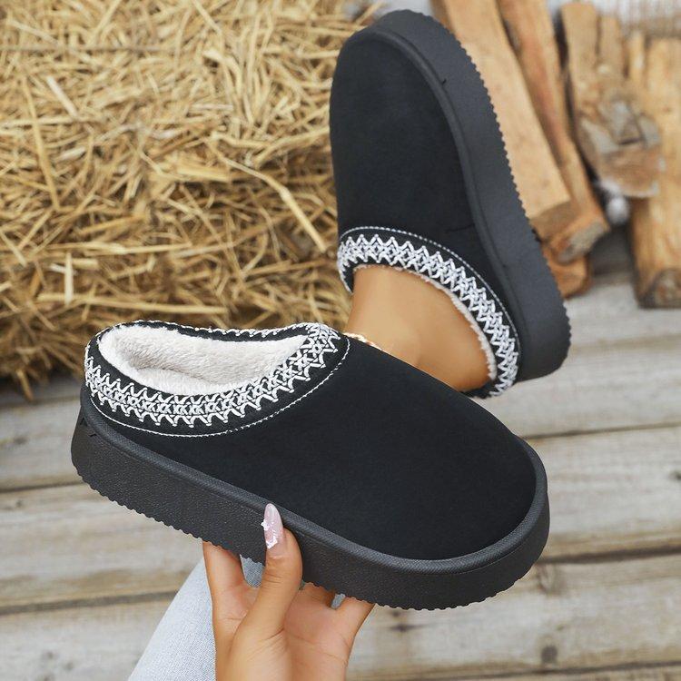 Women's Padded Lining Soft Thick Bottom Heightening Home Outdoor Thickened Warm Lightweight Comfortable Stirrups Cotton Shoes Snow Boots Slippers