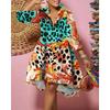 Women's Collar Three Quarter Sleeve Loose Abstract Print Mini Shirt Dress Casual Street A Line Dress