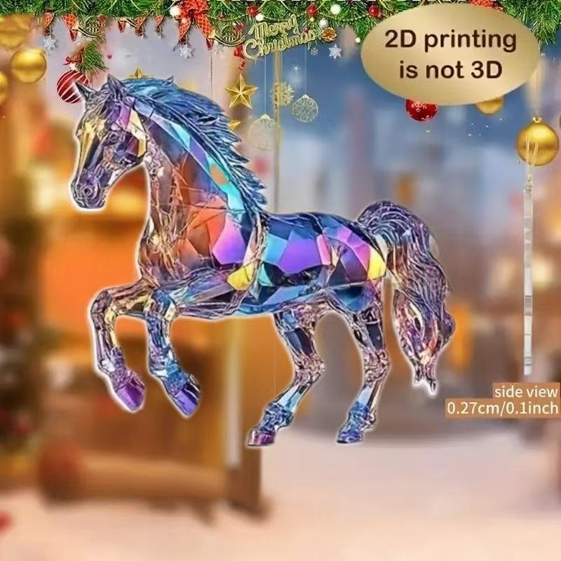 2D Acrylic Horse Charm Car Rearview Mirror Pendant Christmas Tree Hanging Home Decoration New Year Party Ornament Gift