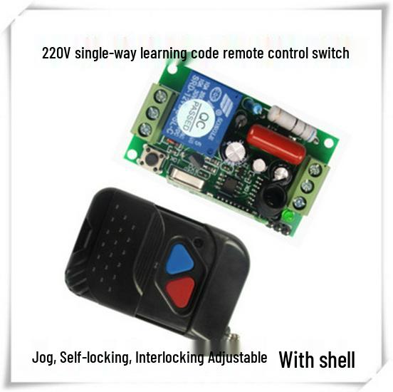 220V 1-Way Remote Control Power Switch 10A with Learning Code Receiver & 2-Key Interlock Remote.