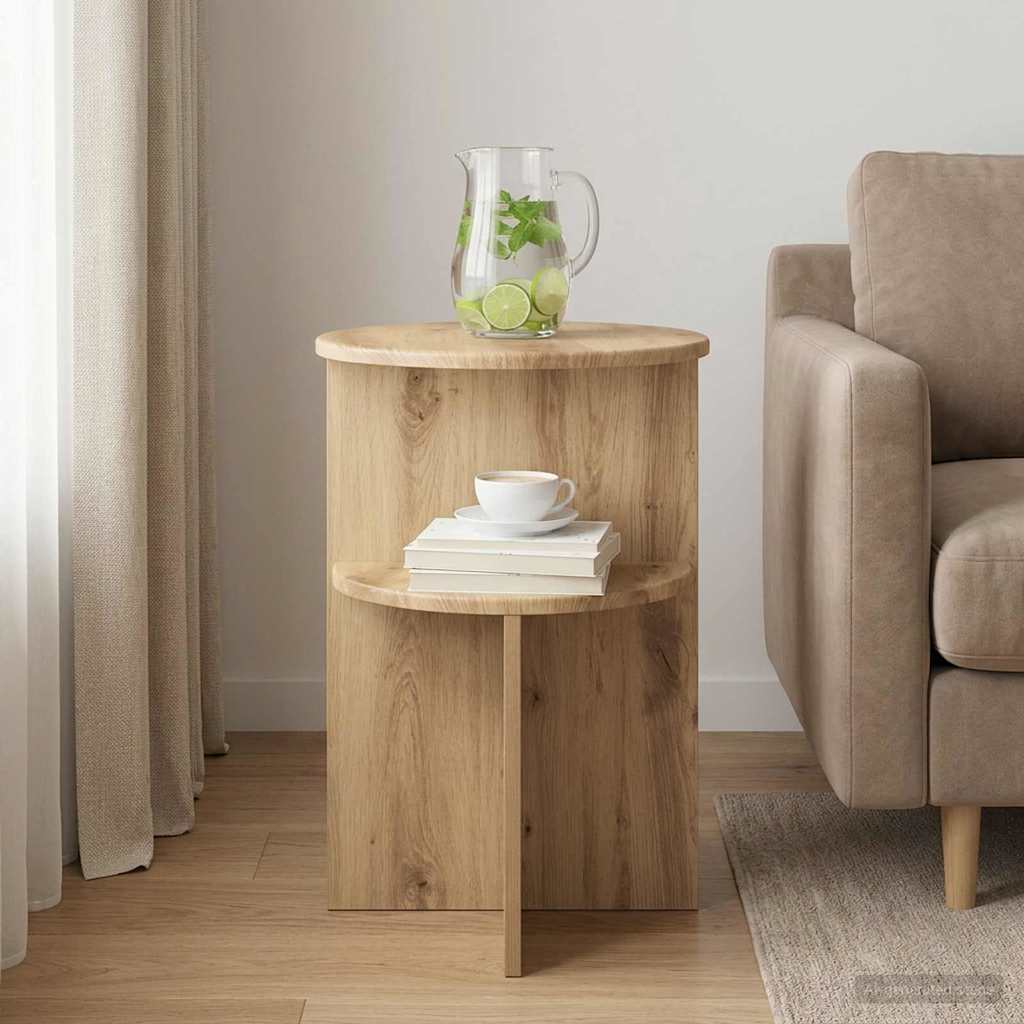 Side Table Artisan Oak Ø 39.5 X 55 Cm Engineered Wood
