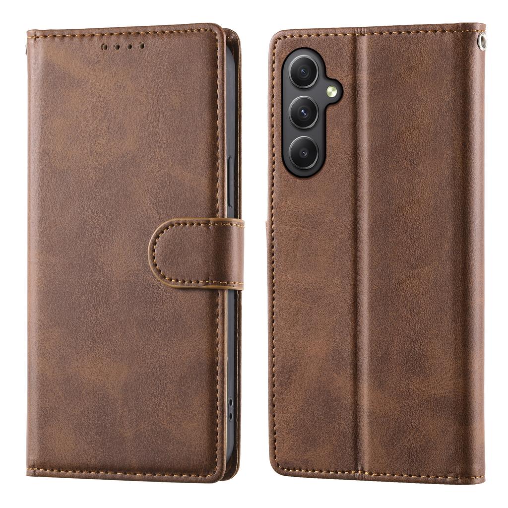 For Samsung Galaxy A35 5G Case Stand Wallet Calf Texture PU Leather Flip Phone Cover with Wrist Strap