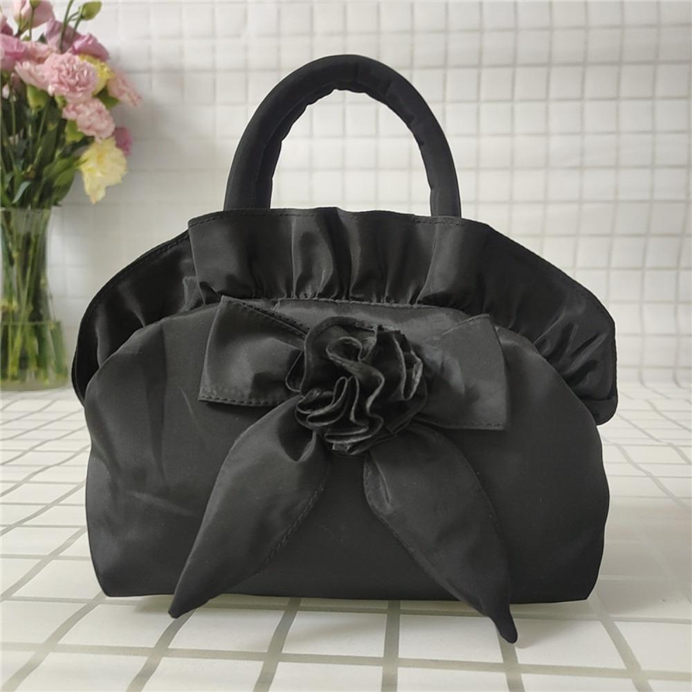 1pc Women's Floral Bow Handbag - Medium Zipper Closure Summer Tote, Durable Polyester with Spacious Interior, Hand Wash/Dry Clean