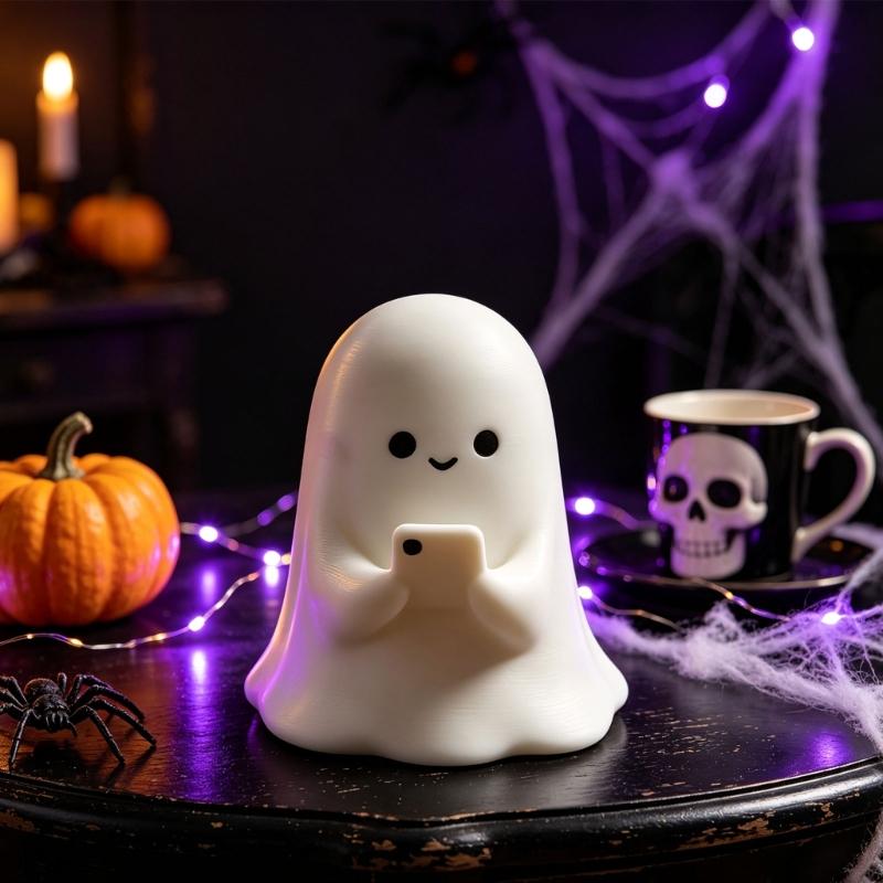 Cute Desk Decors Miniature Ghostly Reading Book Figurine, 3D Printed Halloween Accent for Shelf, Tabletop, Coffee Corner, and Home