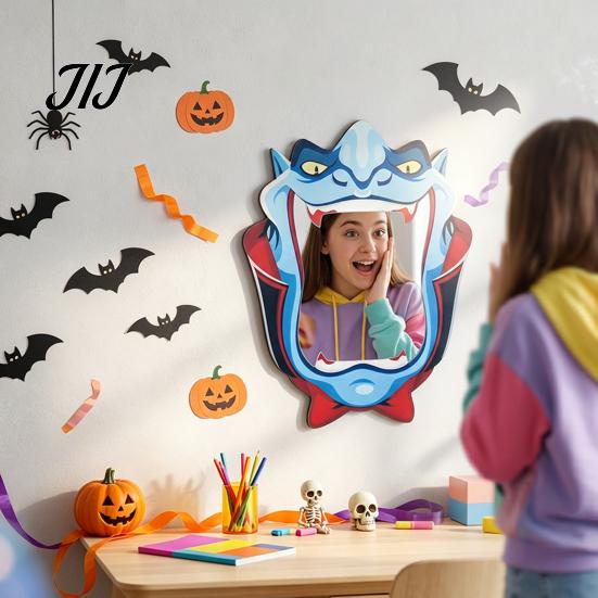 Kreative Feiertags-Wanddekorationen Halloween Holzdekorationsspiegel, Kürbis Geist Fledermaus Hexe Cartoon Spiegel Dekor, Spaß für Eingangsbereich Party, Festliches Zuhause