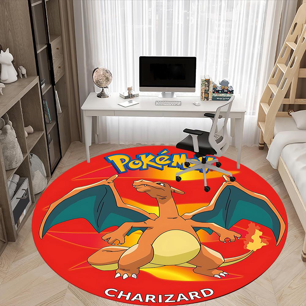 1pc Pokemon Charizard Office Round Area Rug, Indoor Mat Suitable For Office, Under Office Chairs Bedroom Living Room Home Decor, Room Deco