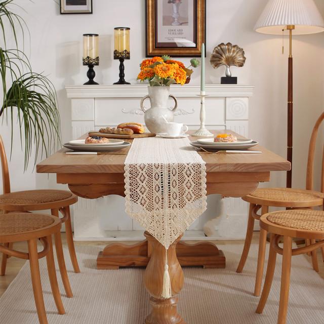 

Романтичные дорожки для стола с кисточками ручной работы, винтажная тканая хлопковая льняная дорожка для украшения обеденного стола на свадьбу Length 100cm