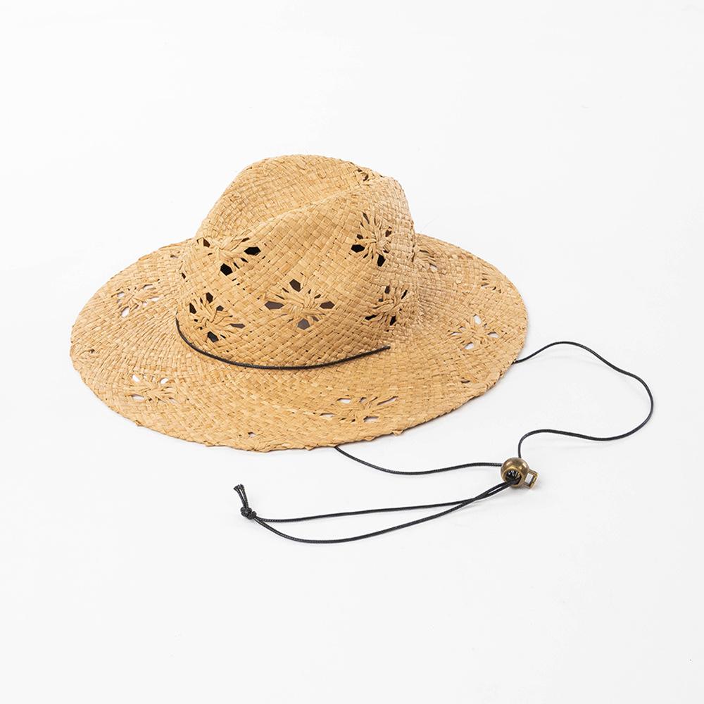 New Fashion Hollow Hand-Woven Nature Raffia Sun Hat Women Summer Outdoor Jazz Straw Hat Vacation Sun Protection Beach Hat Ladies