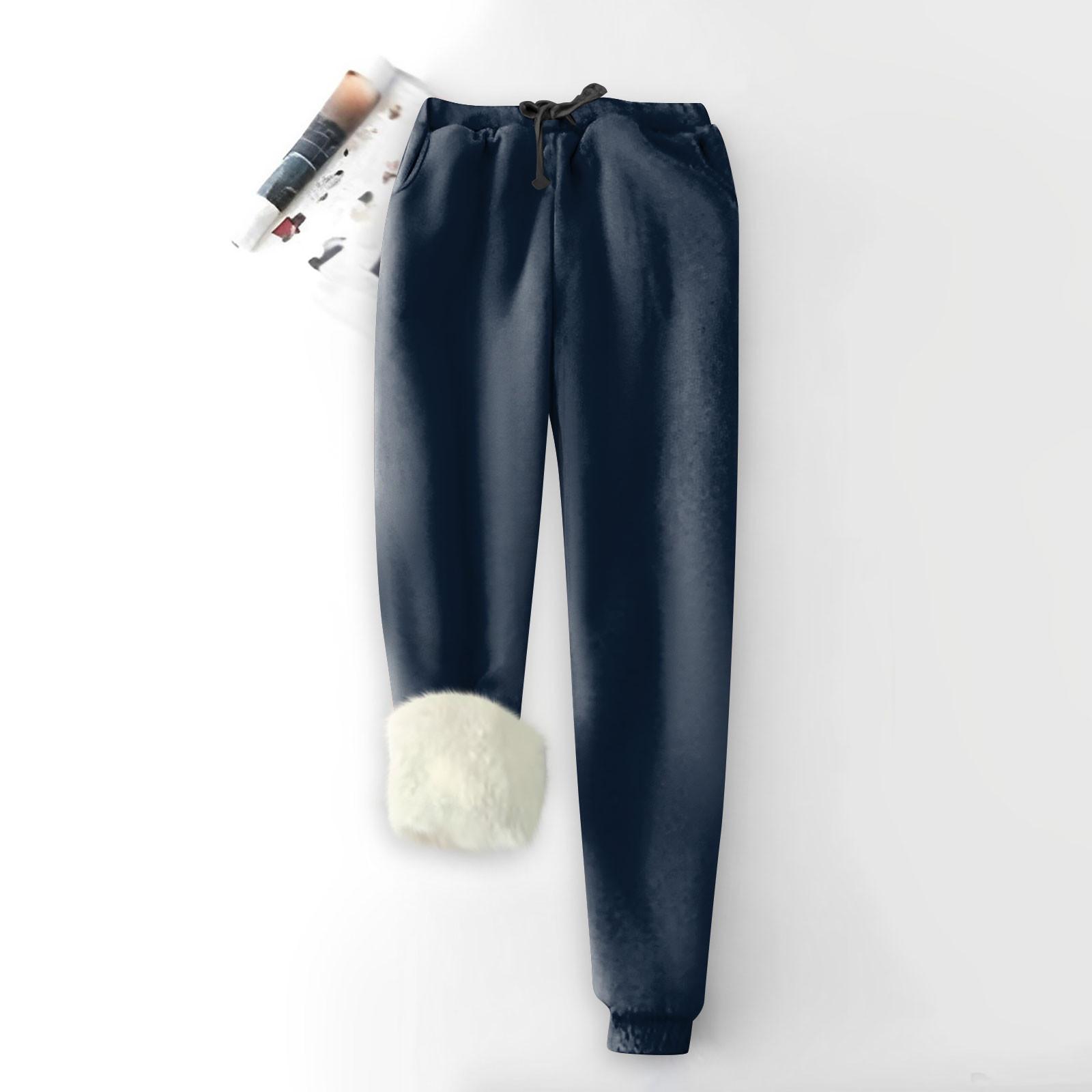 Женские модные однотонные спортивные свободные утолщенные теплые флисовые брюки — фото 8