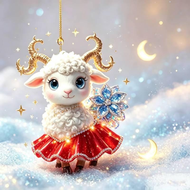 Shining 2D Flat Rhinestone Embossed Goat Pendant Bag Charm Christmas Tree Ornament