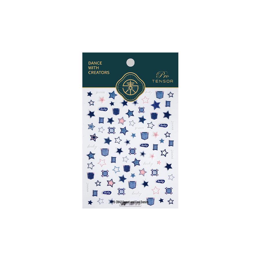 Cartoon Leopard Print Denim Nail Stickers - TENSOR TS-3931 Self-Adhesive, Thin, Tough, Cool Embossed Nail Art Decorations.