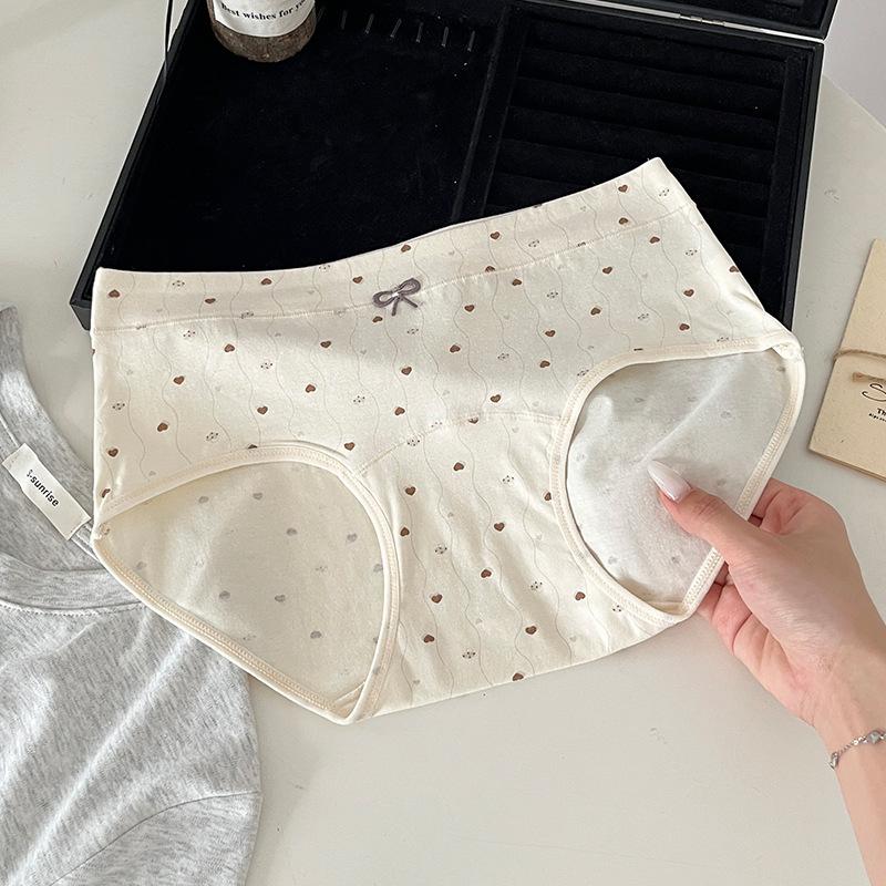 Ladies Summer Cute Cartoon Pure Cotton 10A Bacteriostatic Mid Waist Briefs