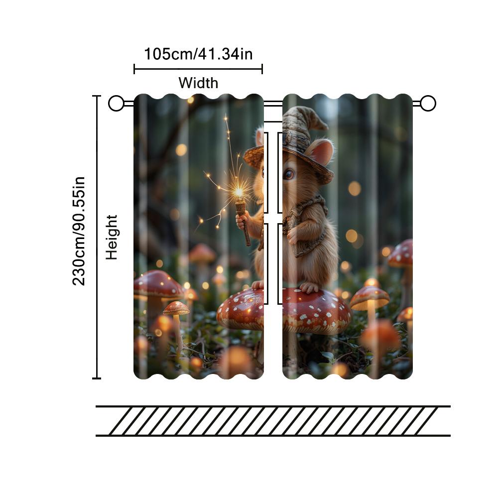 2 pcs, filtering curtains (excluding rods, non-movable, without batteries) Mouse on a Mushroom for use in bedrooms and living