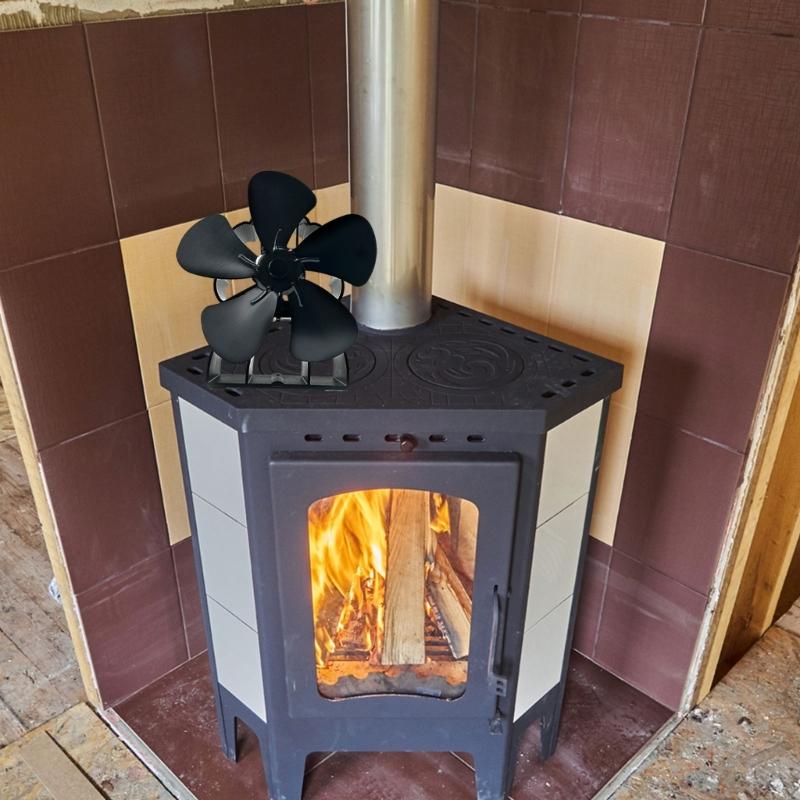 Vnitřní topné řešení Hliníkový teplem aktivovaný 5lopatkový ventilátor pro kamna na dřevo, krby, kamna, Zlepšuje distribuci tepla