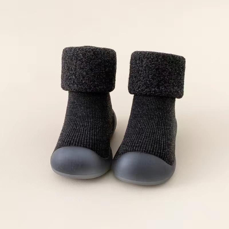 Baby Walking Socks, Autumn and Winter with Thick Velvet and Soft Sole, Anti Slip Shoes for Boys and Girls, Pure Cotton Socks