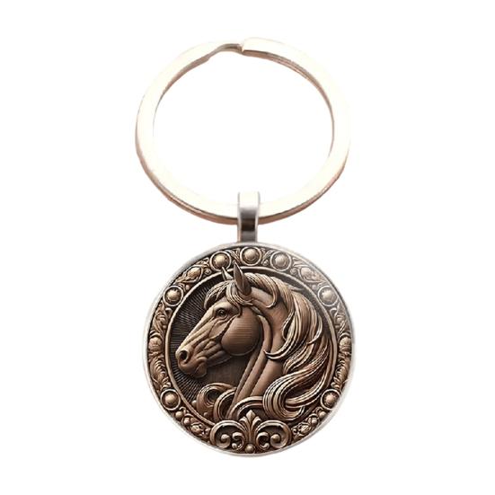 Keychain Multi-Layer Electroplated Surface Key Chain Traditional Chinese Horse To Success Design Round Pendant Car Charm Gift