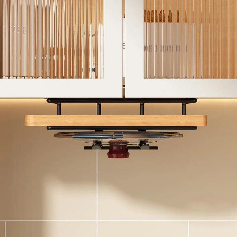 Kitchen No-punching Shelf Cabinet Paper Towel Hanger Double-layer Cutting Board Rack Stainless Steel Pot Lid Rack Hanging Cabinet Storage 1666₽