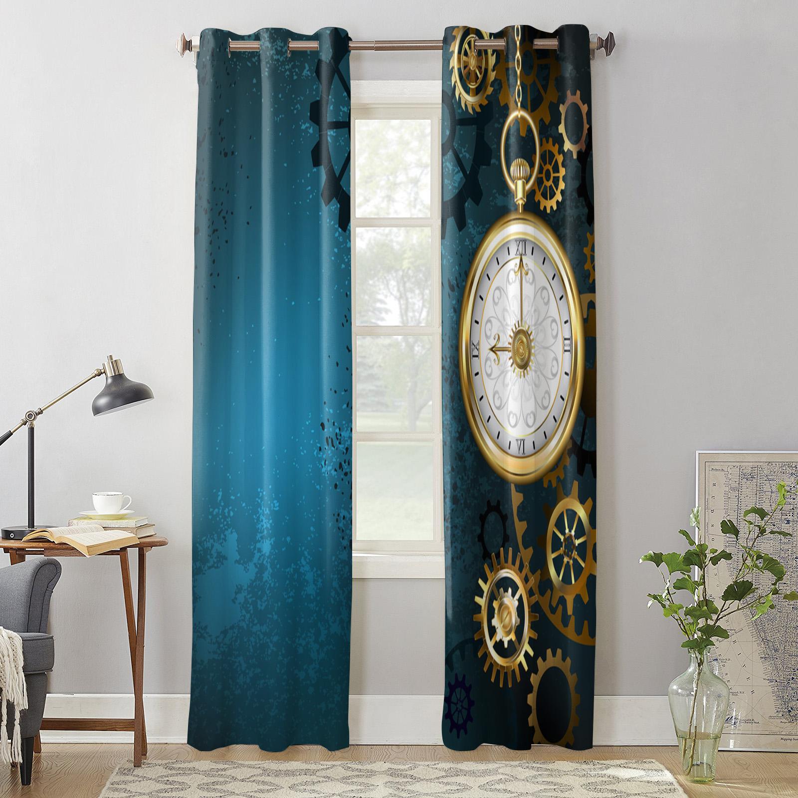 Часы Синий Фон Оконные Шторы Современный Европейский Стиль Шторы для Спальни Гостиной — фото 5